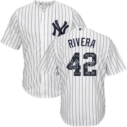 Yankees #42 Mariano Rivera White Strip Team Logo Fashion Stitched MLB Jersey